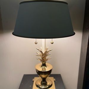 1970’s Solod Brass Pineapple Lamp with white tile shade